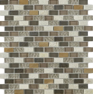New York Beige Glass/Stone/ Metal Mix Mini Brick Mosaic 15x30mm